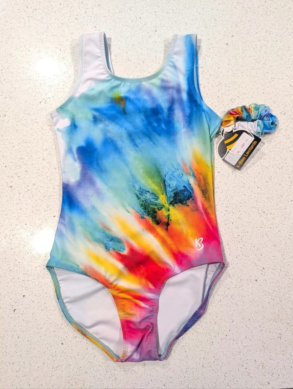 NEW Kbee Gymnastics Dance Leotard Adult Large RAINBOW TieDye Tie-Dye + SCRUNCHIE